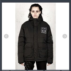 Disturbia Black Puffer Jacket with Patch Details